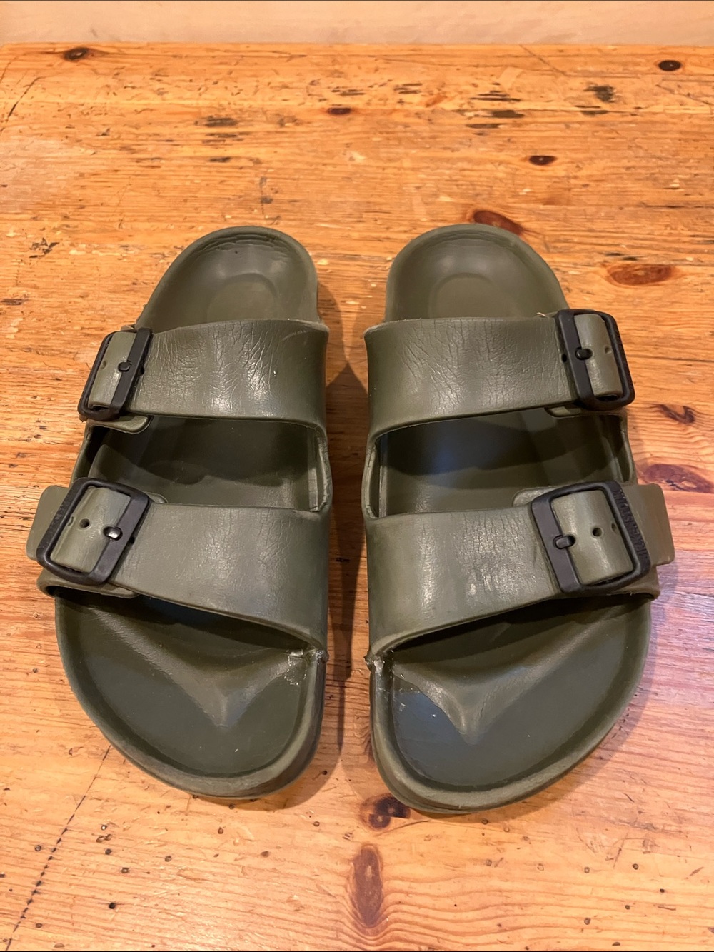 Birkenstock Two-Strap Arizona EVA Slide Sandals in Olive Green